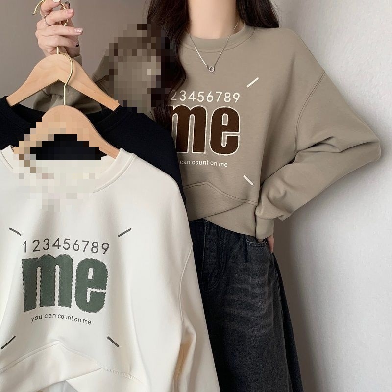 Ženski cropped sweatshirt s američkim retro printom, udoban kroj, prekršten dizajn, dugački rukavi, okrugli izrez
