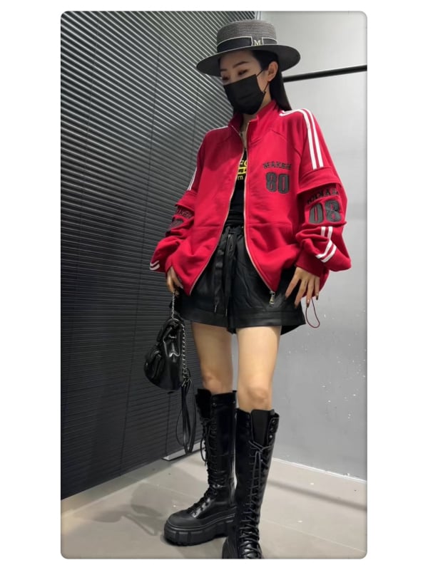 Cardigan-sweatshirt pentru femei cu guler înalt, broderie, fermoar, croială lejeră, țesătură din bumbac