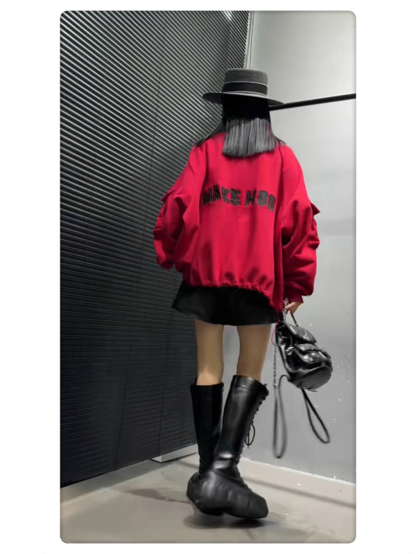 Cardigan-sweatshirt pentru femei cu guler înalt, broderie, fermoar, croială lejeră, țesătură din bumbac