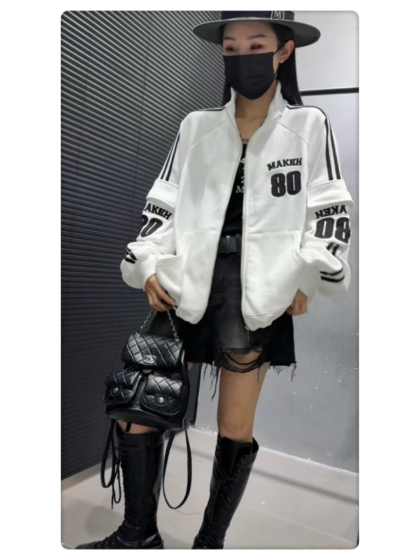 Cardigan-sweatshirt pentru femei cu guler înalt, broderie, fermoar, croială lejeră, țesătură din bumbac