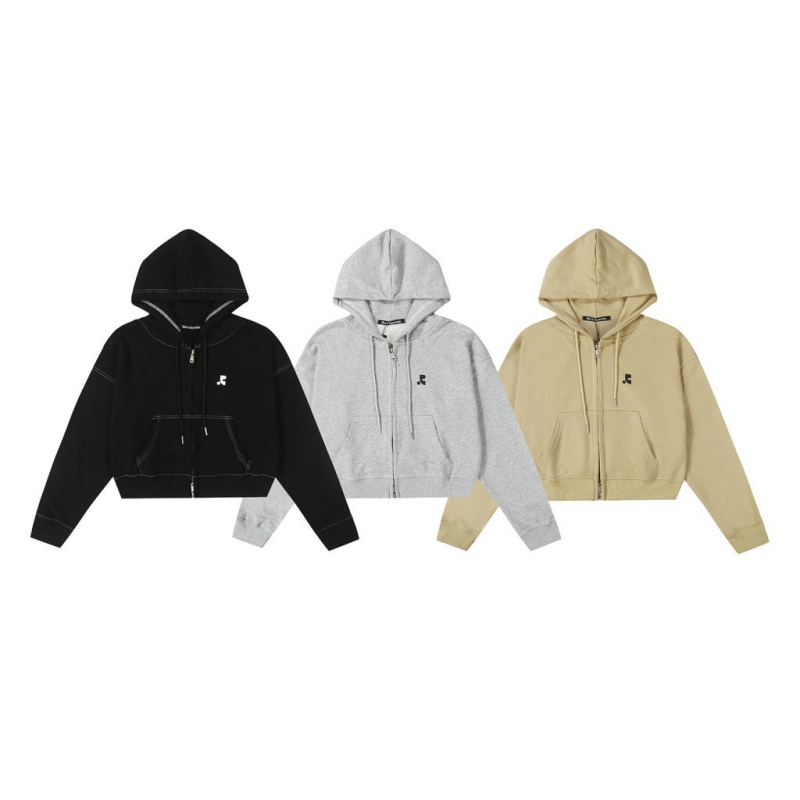 Cardigan de damă cu fermoar și glugă, imprimeu cu litere coreene, stil minimalist, croi Slim, bumbac 80–90%, lungime normală 50–65 cm