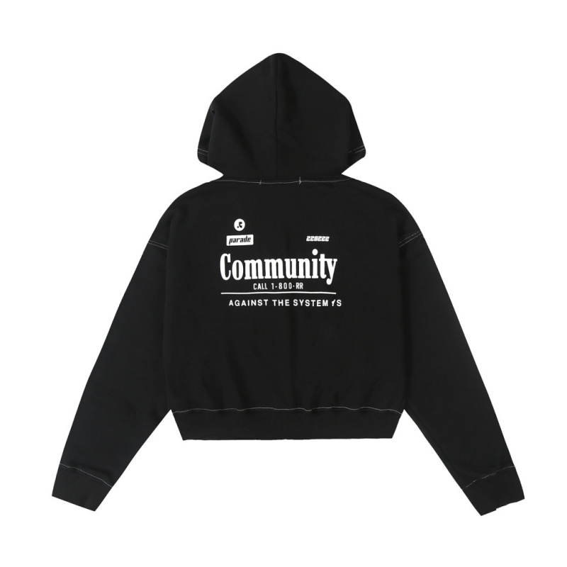 Cardigan de damă cu fermoar și glugă, imprimeu cu litere coreene, stil minimalist, croi Slim, bumbac 80–90%, lungime normală 50–65 cm