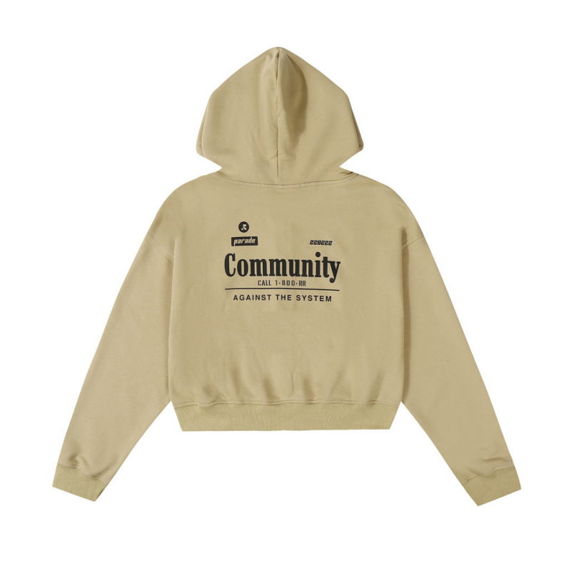 Cardigan de damă cu fermoar și glugă, imprimeu cu litere coreene, stil minimalist, croi Slim, bumbac 80–90%, lungime normală 50–65 cm