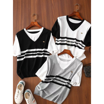 Pulover cu patchwork și dungi contrastante, poliester, aspect de două piese, croială slim, stil urban