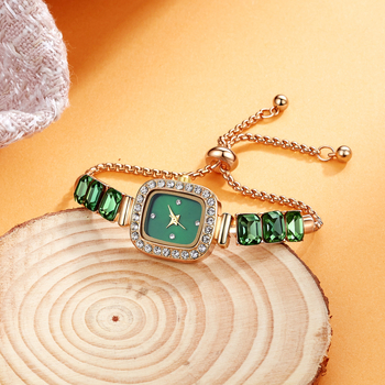 Ceas dama quartz cu carcasă pătrată încrustată cu diamante și motif retro de grâu (Mișcare cuarț; Carcasă din aliaj; Curea din piele artificială; Coroană în formă de ceapă; Geam mineral consolidat)