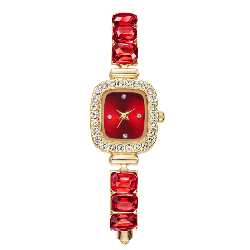 Ceas dama quartz cu carcasă pătrată încrustată cu diamante și motif retro de grâu (Mișcare cuarț; Carcasă din aliaj; Curea din piele artificială; Coroană în formă de ceapă; Geam mineral consolidat)