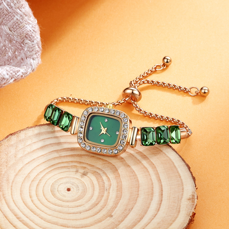 Ceas dama quartz cu carcasă pătrată încrustată cu diamante și motif retro de grâu (Mișcare cuarț; Carcasă din aliaj; Curea din piele artificială; Coroană în formă de ceapă; Geam mineral consolidat)