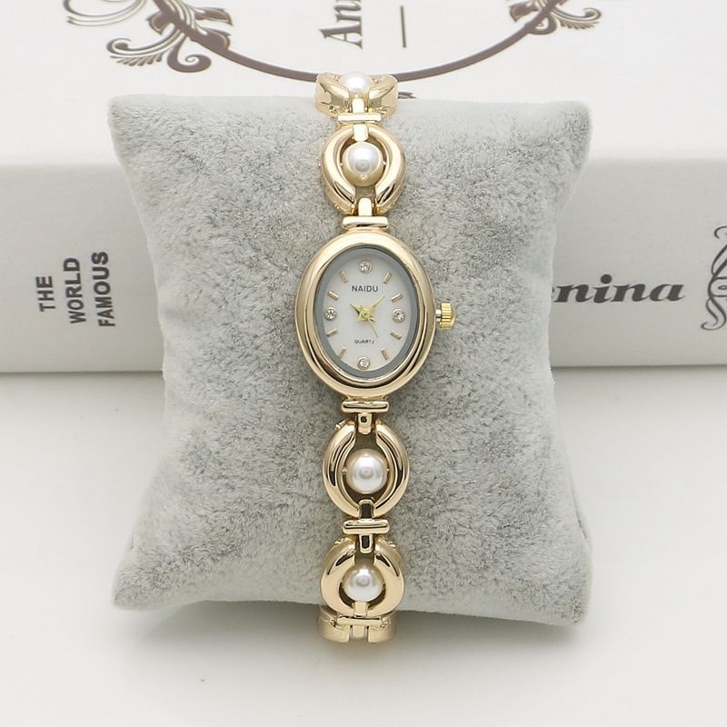 Ceas de damă cu cuarț, cu cadran oval, mișcare SL68, coroană spirală, curea din aliaj