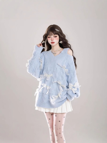 Pulover cu model papion, decolteu în V, mâneci normale, 95% poliester