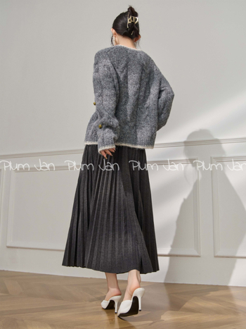 Cardigan, Amestec gros de lână, Broderie și Patchwork, Guler rotund, Mâneci lungi