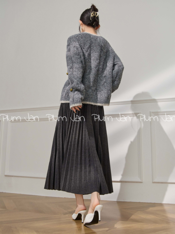 Cardigan, Amestec gros de lână, Broderie și Patchwork, Guler rotund, Mâneci lungi