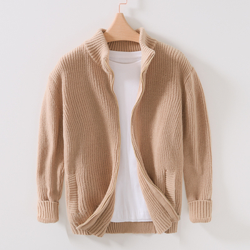 Muška pletena jakna s stojećim ovratnikom za jesen-zimu, retro casual stil