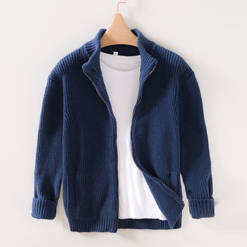 Muška pletena jakna s stojećim ovratnikom za jesen-zimu, retro casual stil
