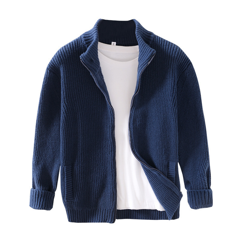 Muška pletena jakna s stojećim ovratnikom za jesen-zimu, retro casual stil
