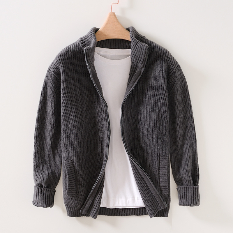 Muška pletena jakna s stojećim ovratnikom za jesen-zimu, retro casual stil