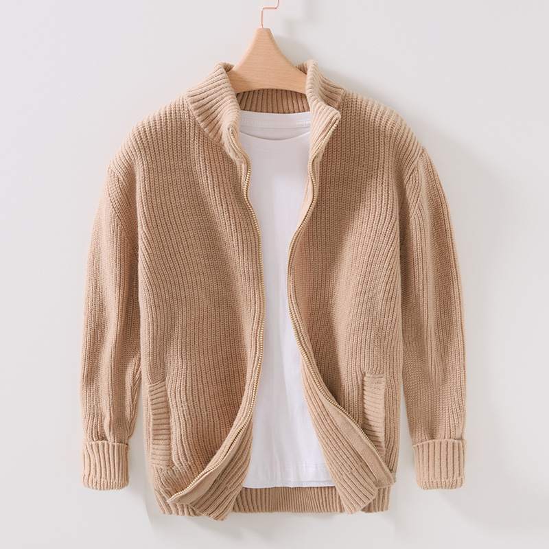 Muška pletena jakna s stojećim ovratnikom za jesen-zimu, retro casual stil