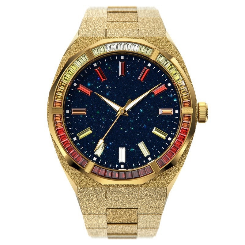Muški sat od nehrđajućeg čelika s dijamantnom ukrasom, kvarc, vodootporan do 50m, poslovni stil, promjera brojčanika 42 mm