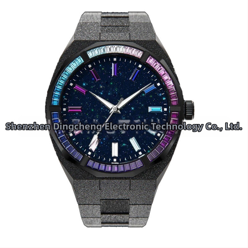 Muški sat od nehrđajućeg čelika s dijamantnom ukrasom, kvarc, vodootporan do 50m, poslovni stil, promjera brojčanika 42 mm