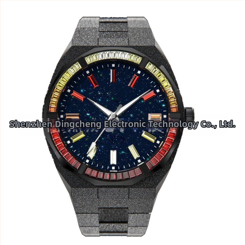 Muški sat od nehrđajućeg čelika s dijamantnom ukrasom, kvarc, vodootporan do 50m, poslovni stil, promjera brojčanika 42 mm