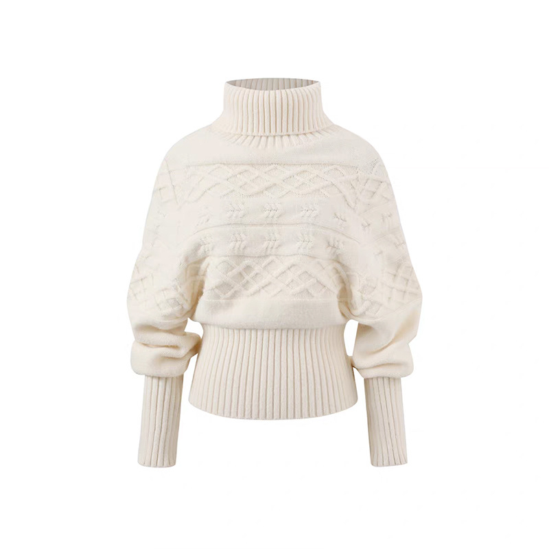 Ženski kapuljačasti pulover s visokim ovratnikom, kabel-knit pletenina, dugi rukavi, stisnuti struk, debela pletenina