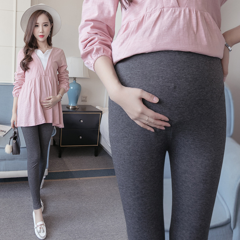 Trudničke tajice s potporom za trbuh — pamuk 90–95%, spandex <30%, srednja debljina, uski kroj, jesen 2024
