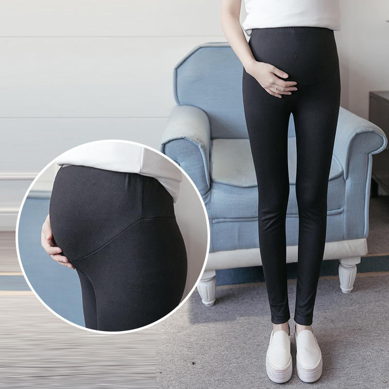 Trudničke tajice s potporom za trbuh — pamuk 90–95%, spandex <30%, srednja debljina, uski kroj, jesen 2024