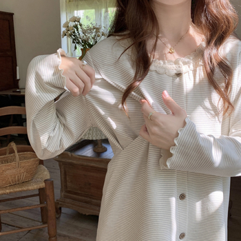 Mātīšu pidžāmu komplekts ar barošanas atveri, svītrainas, garas piedurknes, bikses komplekts, vilnas maisījums, poliesteris 90-95%, elastāns