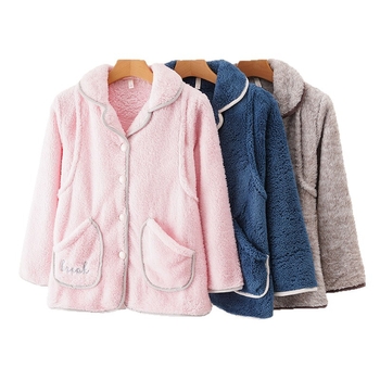 Top de pijama damă în stil cardigan, din coral fleece, 100% poliester, gros, mâneci lungi