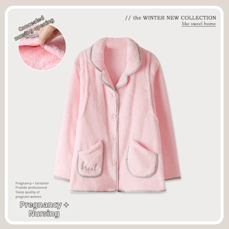 Top de pijama damă în stil cardigan, din coral fleece, 100% poliester, gros, mâneci lungi