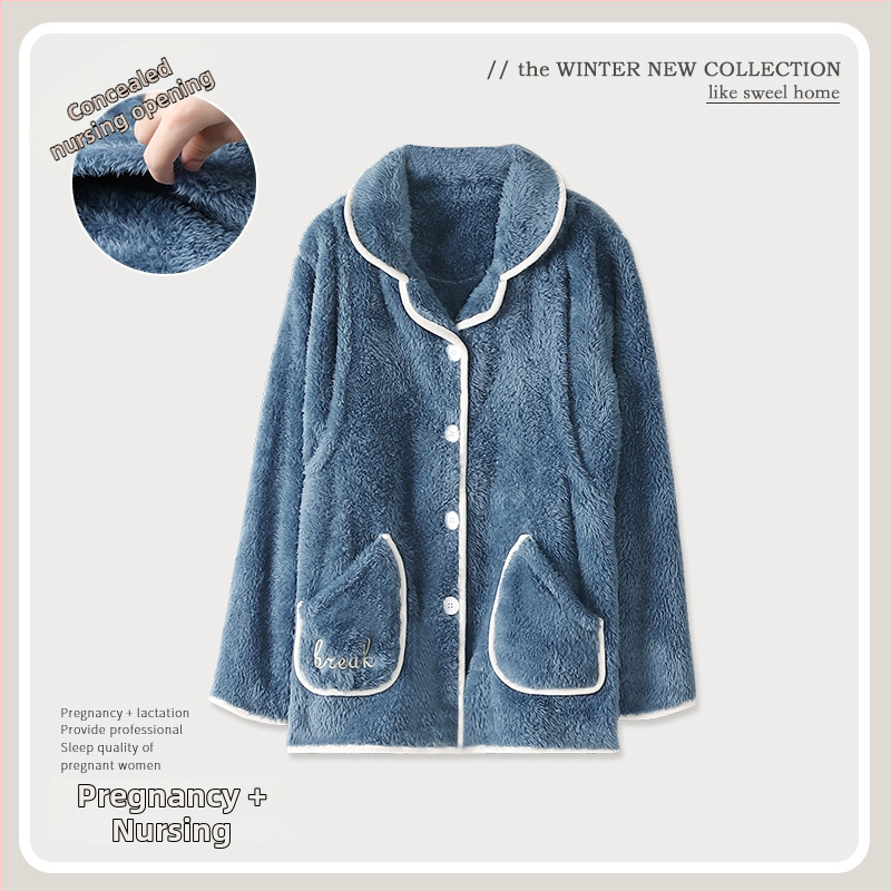 Top de pijama damă în stil cardigan, din coral fleece, 100% poliester, gros, mâneci lungi