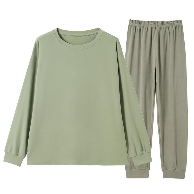 Set de pijamale feminin, top cu mânecă lungă și pantaloni, pentru toamnă-iarnă, poliester 90–95%, greutate țesătură 121–140 g/m2, guler rotund, pentru uz casnic