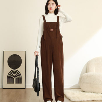 Corduroy trudnički overal, širok kroj, podrška trbuha, Poliester 95%+, Spandex <30%