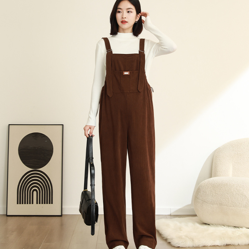 Corduroy trudnički overal, širok kroj, podrška trbuha, Poliester 95%+, Spandex <30%