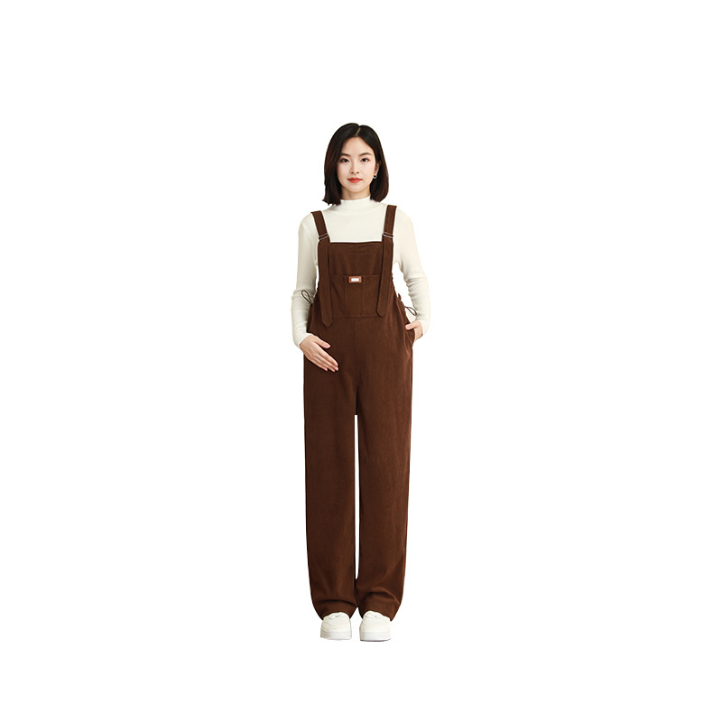 Corduroy trudnički overal, širok kroj, podrška trbuha, Poliester 95%+, Spandex <30%