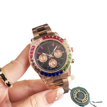 Rainbow Brand muški kvarc kronograf sat s narukvicom od nehrđajućeg čelika, promjer brojčanika 40,5 mm, debljina 13 mm, vijčana korona, MIYOTA pogon