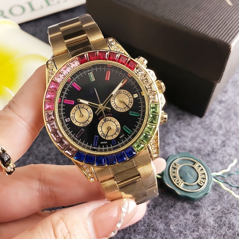 Rainbow Brand muški kvarc kronograf sat s narukvicom od nehrđajućeg čelika, promjer brojčanika 40,5 mm, debljina 13 mm, vijčana korona, MIYOTA pogon