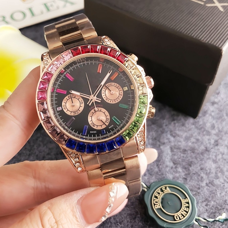 Rainbow Brand muški kvarc kronograf sat s narukvicom od nehrđajućeg čelika, promjer brojčanika 40,5 mm, debljina 13 mm, vijčana korona, MIYOTA pogon