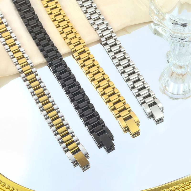 Huawei/Samsung nutikellarihm, roostevabast terasest ja nahast, volditav klips, kolm helmega disain