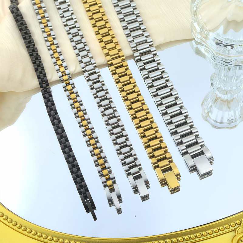 Huawei/Samsung nutikellarihm, roostevabast terasest ja nahast, volditav klips, kolm helmega disain