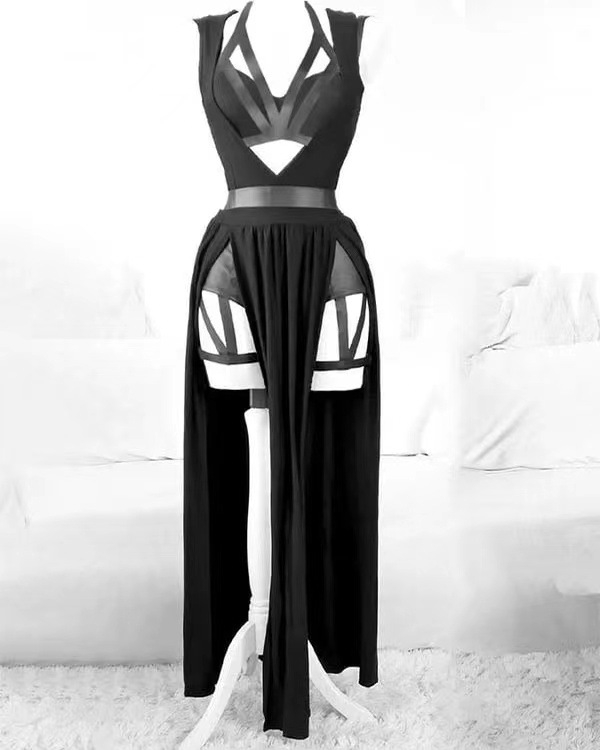 Секси рокля от бельо с връзки и подплатени чашки, красива мрежеста рокля с елек