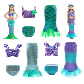 Meitenēm princeses kleita ar sirenas asti vasaras sezonai, kokvilnas–sintētiska audums, īsas piedurknes, vecums 3–8 gadi