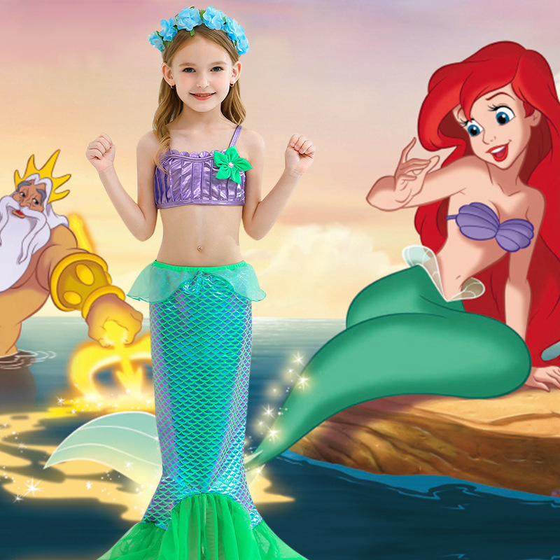 Meitenēm princeses kleita ar sirenas asti vasaras sezonai, kokvilnas–sintētiska audums, īsas piedurknes, vecums 3–8 gadi