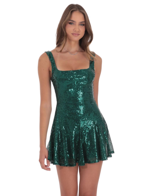 Haljina s šljokicama na naramenicama, camisole stil, visokim strukom, poliester, jednobojna