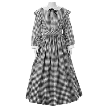 Sievietes karlı kleita ar rūtainu rakstu motīvu, Pilsoņu kara stilā, Viktorijas Dickens balles kleita, 80–90% spandeks, pavasaris 2025