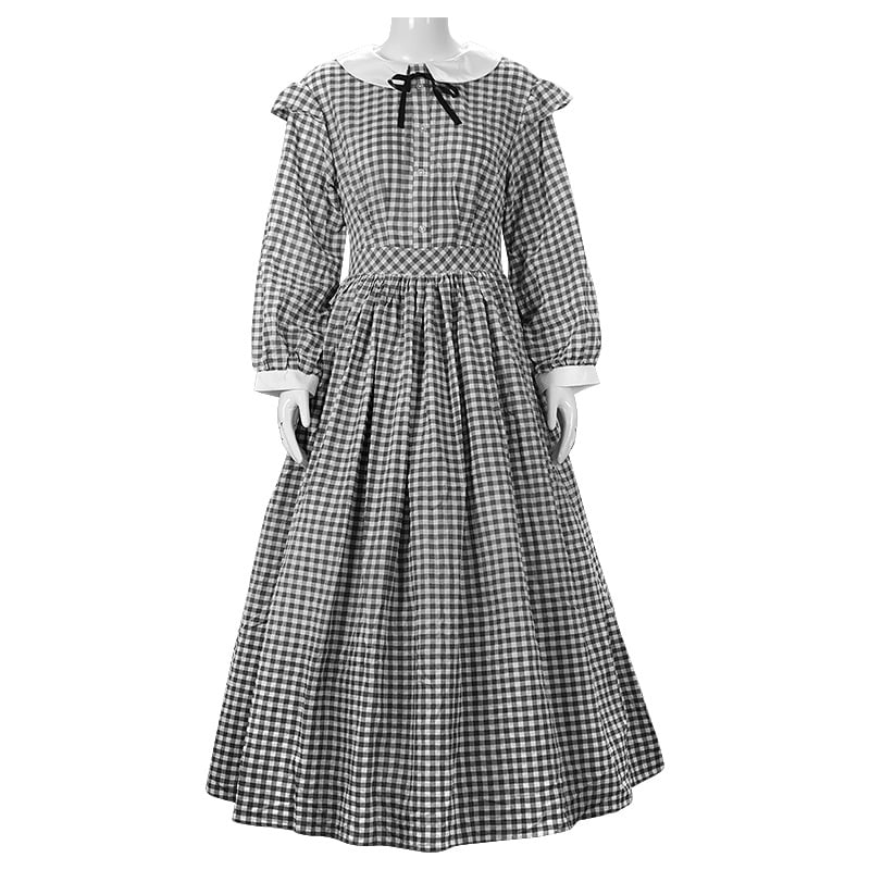 Sievietes karlı kleita ar rūtainu rakstu motīvu, Pilsoņu kara stilā, Viktorijas Dickens balles kleita, 80–90% spandeks, pavasaris 2025