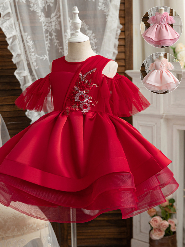 Princeses stila meitenes kleita izrādēm ar pūkveidām piedurknēm, poliestera audums ar kokvilnas oderi, meitenēm no 8 gadu vecuma