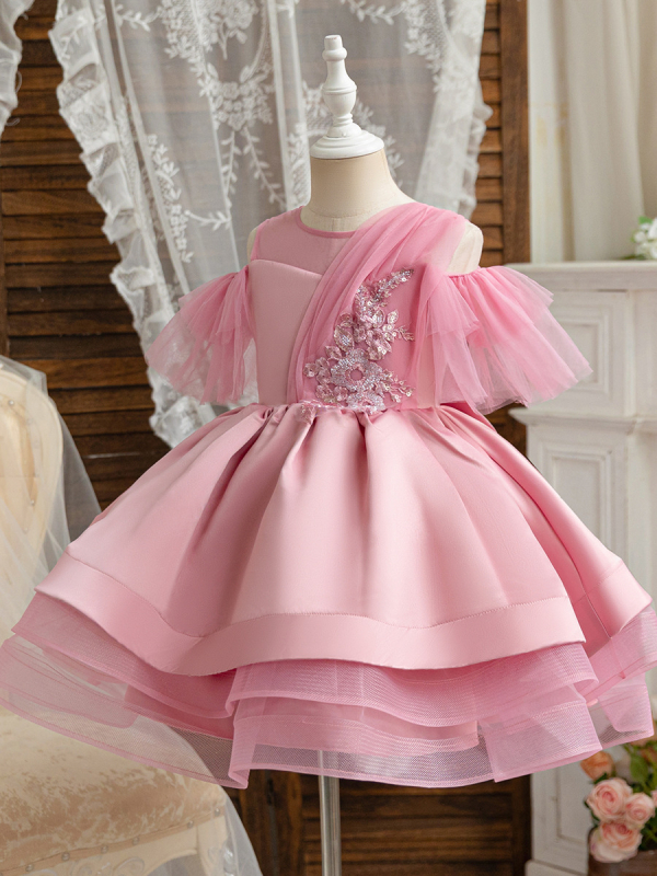 Princeses stila meitenes kleita izrādēm ar pūkveidām piedurknēm, poliestera audums ar kokvilnas oderi, meitenēm no 8 gadu vecuma