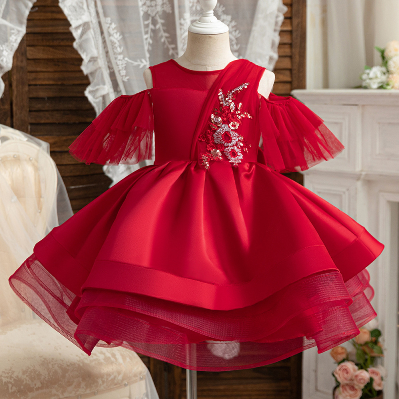 Princeses stila meitenes kleita izrādēm ar pūkveidām piedurknēm, poliestera audums ar kokvilnas oderi, meitenēm no 8 gadu vecuma