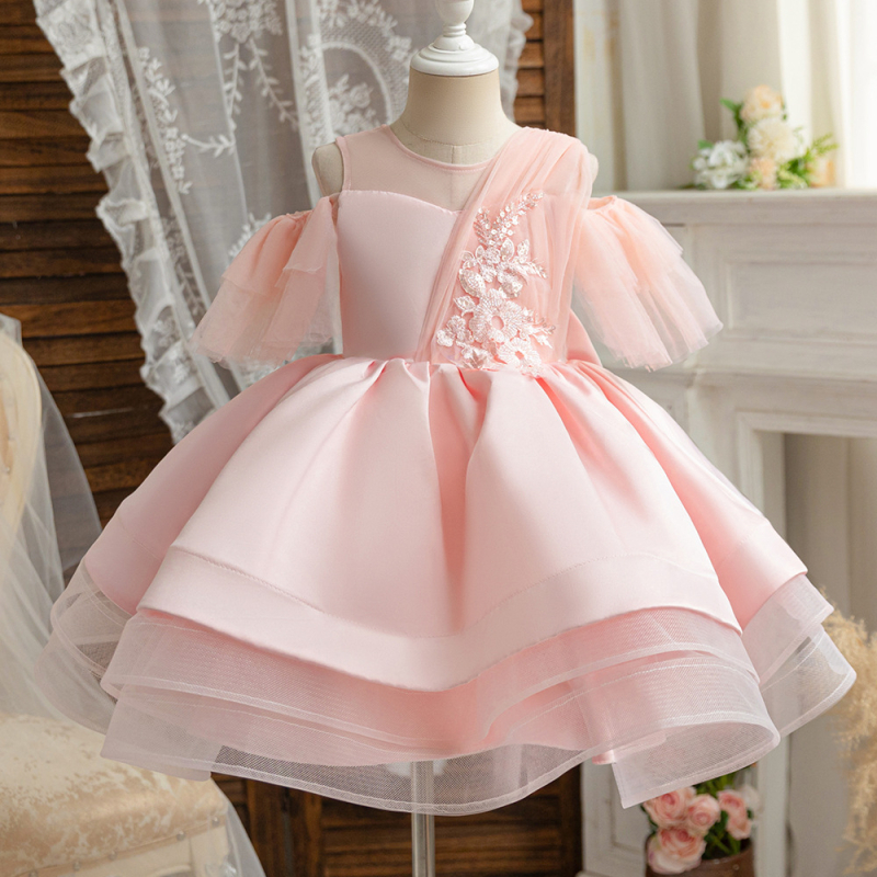 Princeses stila meitenes kleita izrādēm ar pūkveidām piedurknēm, poliestera audums ar kokvilnas oderi, meitenēm no 8 gadu vecuma