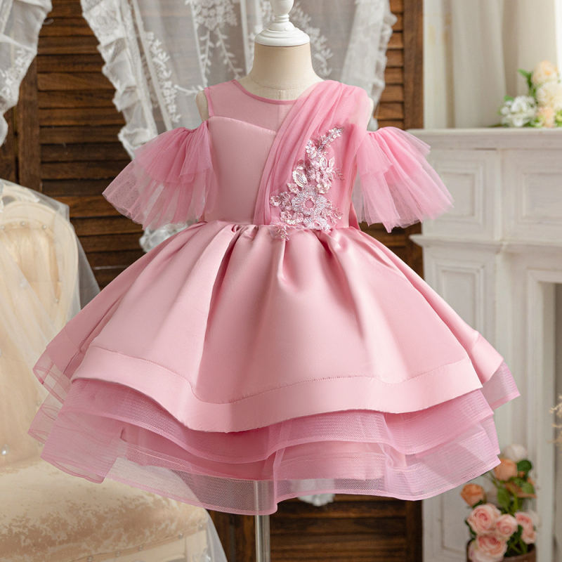 Princeses stila meitenes kleita izrādēm ar pūkveidām piedurknēm, poliestera audums ar kokvilnas oderi, meitenēm no 8 gadu vecuma